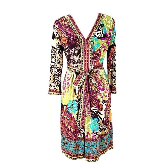 eci New York Multi-colored V-Neck Fit & Flare Dress SMALL - Picture 4 of 14